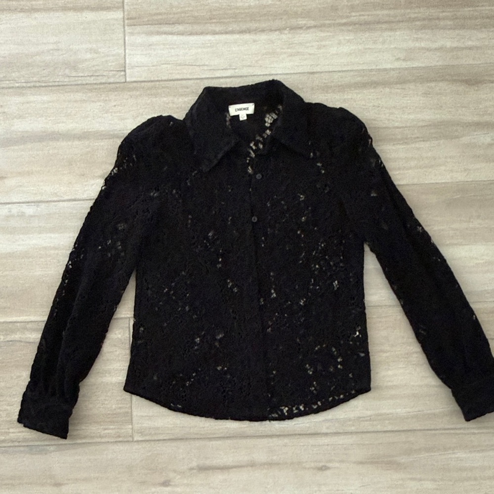 L'AGENCE Black Lace Button-Up Blouse - Picture 4 of 5
